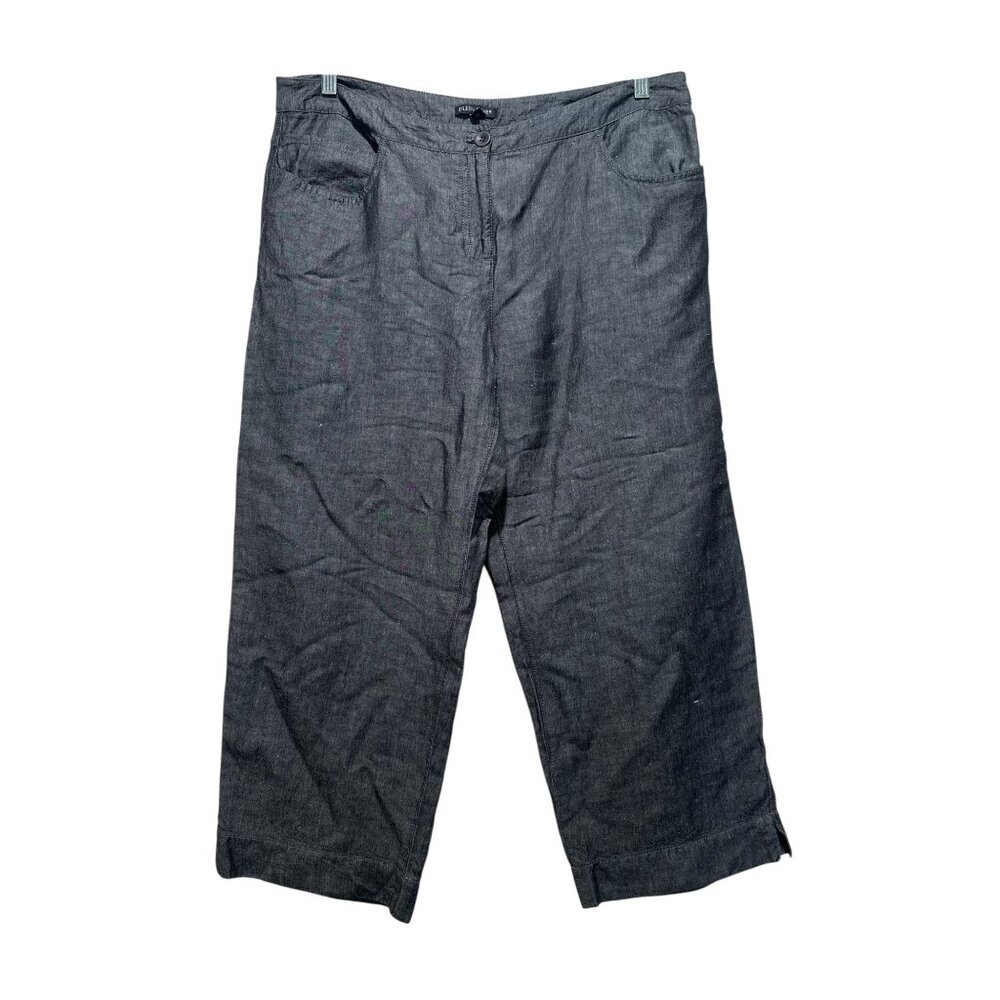 Eileen Fisher Linen Blend Wide Leg Crop Pants Womens Large Gray Metallic Capri